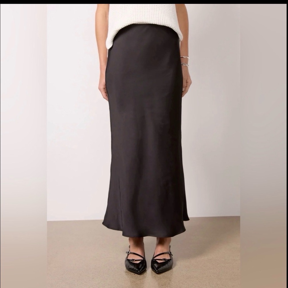 Evereve Black Satin Bias-Cut Maxi Skirt - NWT